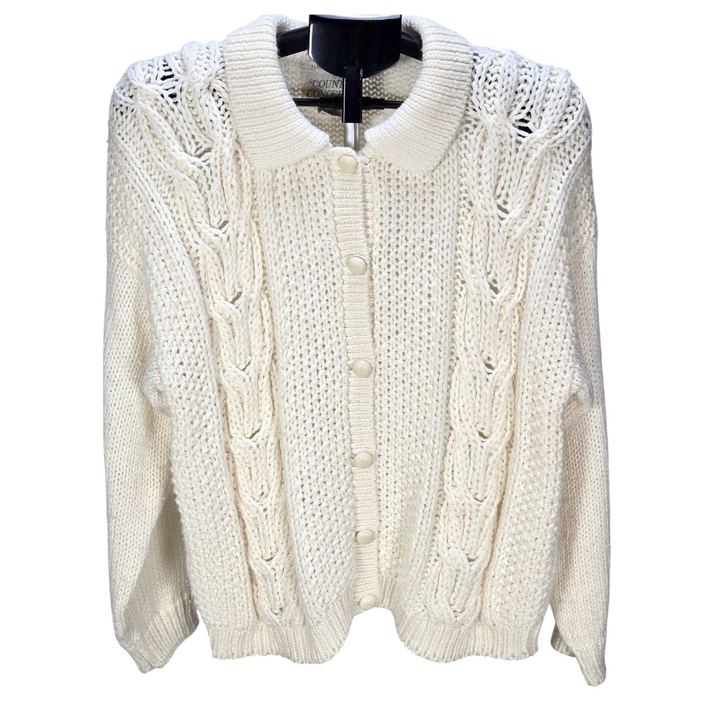 Women's VTG Medium Hand Knit Cable Cardigan Sweater Country Concepts Cottage